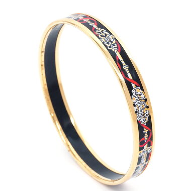 Hermes Emmaille Bangle Bracelet Black x Gold Color [Used] [Bangle]