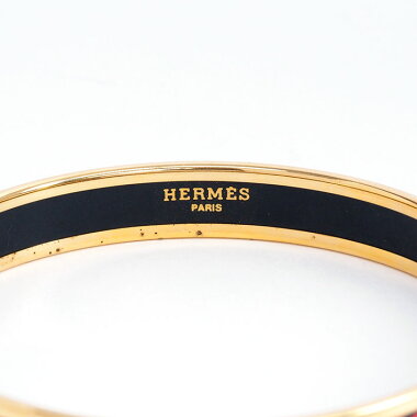 Hermes Emmaille Bangle Bracelet Black x Gold Color [Used] [Bangle]