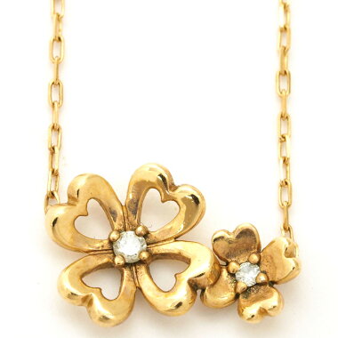 ヨンドシー2Pメレダイヤ四つ葉のクローバーペンダントネックレスK10YG【中古】【ペンダント】