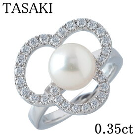 タサキ チャンツ パール ダイヤ リング 現行モデル アコヤパール8.5mm ダイヤ0.35ct 約12号 750WG 保証書(2021年) 箱 新品仕上げ済 TASAKI 田崎真珠【中古】24550