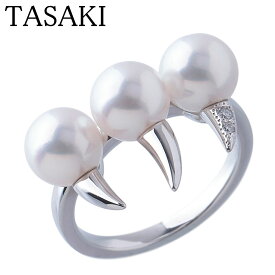 タサキ デインジャー ファング パール ダイヤ リング アコヤパール7.1mm 0.01ct 12号 750WG 保証書(2024年) 箱 新品仕上げ済 TASAKI 田崎真珠【中古】26232