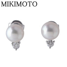 ミキモト ダイヤ パール ピアス 現行モデル PE-955PU型 アコヤパール7.5mm K18WG 新品仕上げ済 MIKIMOTO【中古】26431