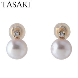 タサキ ダイヤ パール ピアス アコヤパール6.9mm 0.02ct 750YG 新品仕上げ済 TASAKI 田崎真珠【中古】26490