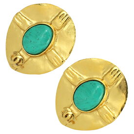 【ヴィンテージ】 シャネル イヤリング オーバル カラーストーン GP ゴールド ブルー ココマーク ブルーストーン CHANEL シャネル カラーストーンイヤリング レディース CCロゴ アクセサリー ブランド 中古