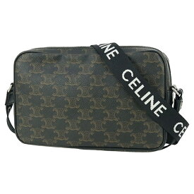 【美品】 セリーヌ ショルダーバッグ ミディアム メッセンジャーバッグ トリオンフ キャンバス カーフレザー ブラック 黒 CELINE セリーヌ クロスボディバッグ メンズ レディース ポシェット スクエア 四角形 バック BAG ブランド