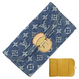 【超美品】 ルイヴィトン 長財布 ポルトフォイユ アメリア モノグラム デニム レザー ブルー イエロー ルイヴィトン 三つ折り長財布 LOUIS VUITTON ルイヴィトン 財布 レディース メンズ ロングウォレット 二つ折り財布 二つ折り長財布 ブランド 中古