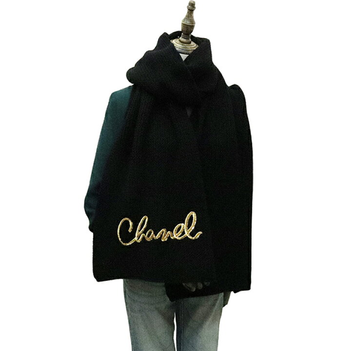 楽天市場】シャネル マフラー ロゴ刺繍 カシミヤ スパンコール  