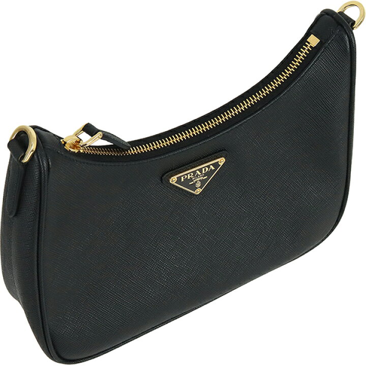 プラダ 3555 ショルダーバッグ ゴールド金具 ナイロン レザー 黒 PRADA 