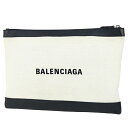 【美品】 バレンシアガ クラッチバッグ ネイビークリップ ラージ キャンバス レザー ナチュラル ブラック バレンシア…