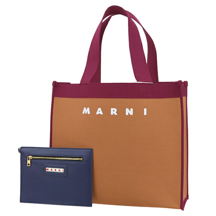楽天市場】マルニ トートバッグ MARNI ロゴ ポーチ付き キャンバス 