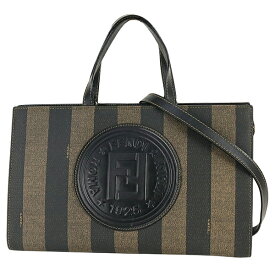【ヴィンテージ】 フェンディ ショルダーバッグ ペカン PVC キャンバス カーフレザー ブラウン ブラック ストライプ 2WAYバッグ FENDI フェンディ ハンドバッグ レディース FFロゴ トートバッグ ハンドバック バック HANDBAG BAG VINTAGE ブランド 美品 中古