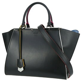 【超美品】 フェンディ トロワジュール カーフレザー ブラック 黒 ブルー マルチカラーパイピング 2WAYバッグ フェンディ ショルダーバッグ FENDI フェンディ ハンドバッグ レディース 本革 トートバッグ ハンドバック バック HANDBAG BAG ブランド 中古