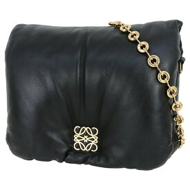 【10%OFF】 ロエベ ショルダーバッグ パファー ゴヤシャイニーナパラムスキン ブラック 黒 ゴールド金具 アナグラム ロゴ LOEWE ロエベ チェーンバッグ レディース 本革 レザー チェーンショルダー ハンドバッグ クラッチ フラップ ブランド