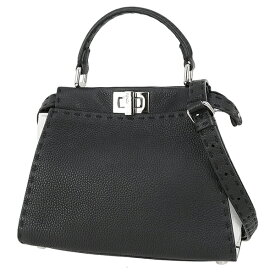 【超美品】 フェンディ ピーカブー アイコニック ミニ セレリア カーフレザー ブラック ホワイト シルバー トリコロール 黒 白 2WAYバッグ フェンディ ショルダーバッグ ハンドバッグ FENDI フェンディ ミニピーカブー ミニバッグ レディース バック ブランド 美品 中古