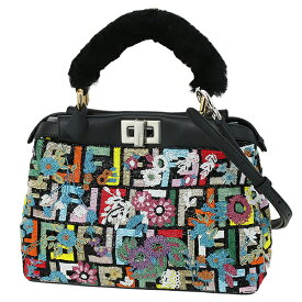 【超美品】 フェンディ ピーカブー アイコニック ミニ FF柄 ビーズ カーフレザー シアリング ブラック マルチカラー 2WAYバッグ フェンディ ショルダーバッグ FENDI フェンディ ハンドバッグ レディース ズッカ ミニバッグ ミニピーカブー ハンドバック バック ブランド 中古