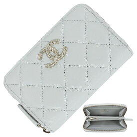 【未使用品】 シャネル コインケース ココマーク マトラッセ キャビアスキン レザー ライトグレー ラウンドファスナー財布 小銭入れ CHANEL シャネル 財布 レディース カードケース 本革 キルティング コンパクト財布 コンパクトウォレット ミニ財布 ミニウォレット ブランド