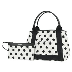【美品】 バレンシアガ トートバッグ ネイビー カバ Sサイズ ロゴ キャンバス レザー ホワイト ブラック ドット バレンシアガ ネイビーカバス BALENCIAGA NAVY CABAS スモール レディース バレンシアガ ハンドバッグ ハンドバック バック HANDBAG BAG ブランド 中古