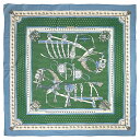 【超美品】 エルメス ショール カレ ジェアン 140 宮廷の馬具 バンダナ カシミヤ シルク ブルークレール ヴェール ナ…