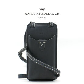 ANYA HINDMARCH (アニヤ・ハインドマーチ) 172622 Return to Nature Phone Pouch on Strap in Marine Compostable Leather アニヤハインドマーチ ダークネイビー エコ スマホ ポーチ カードケース ストラップ付き ポシェット フォンポーチ