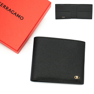 フェラガモ FERRAGAMO 661457 775650二つ折り財布 折りたたみ 財布 ブラック NERO 本革 レザー CALF ダブルガンチー二 メンズ ユニセックス スリム ギフト プレゼント 【2025年秋冬新作】
