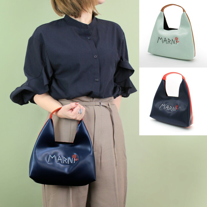 新作 新品タグ付き Marni ラインストーンロゴ ハンドバッグ マルニ〉の 