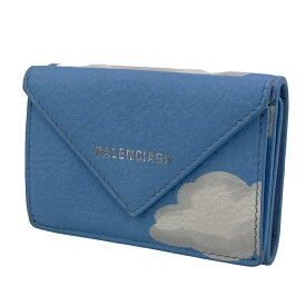 【中古】 BALENCIAGA バレンシアガ メンズ財布 ペーパーミニ 雲 3つ折り財布 ブルー コンパクト 23003048 MK