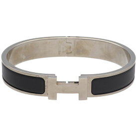【中古】 HERMES エルメス エナメルブレスレット 《クリックH》 ブラック シルバー バングル クリッククラック アッシュ 26021921 RS