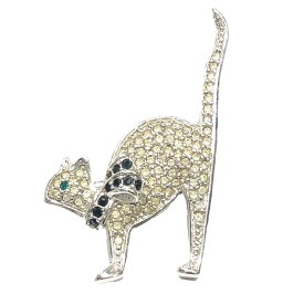 【中古】 C.Dior ディオール キャット モチーフ ブローチ シルバー ラインストーン 猫 23045148DS