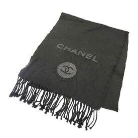 【中古】 CHANEL シャネル ココマーク フリンジ ウールマフラー ブラック 刺繡ロゴ カシミヤ ストール レディース 24006449 HO