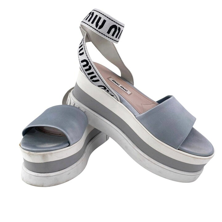 楽天市場】【中古】 MIU MIU ミュウミュウロゴベルト オープントゥ 