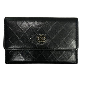 【中古】 CHANEL シャネル クレジットカードケース 銀座限定 カメリア マトラッセ カードケース 名刺入れ ブラック 9番台25006770 SA