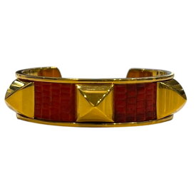 【中古】 HERMES エルメス ブレスレット メドール バングル リザード ゴールド レッド アクセサリー レディース25029242 SA