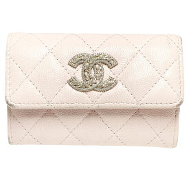 【中古】 CHANEL シャネル クレジットカードケース マトラッセ フラップカードケース キャビアスキン AP3400 ベビーピンク 薄ピンク レザー編み込みココマーク 32番台 25038645 MK