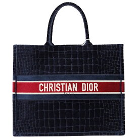 クリスチャンディオール Christian Dior バッグ レディース ブランド トートバッグ ブックトート ラージ L ベルベット ネイビー ブルー クロコ柄 紺 青 大容量 おしゃれ 大人 通勤 通学 旅行 【中古】