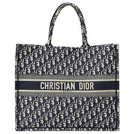 クリスチャンディオール Christian Dior バッグ レディース ブランド トートバッグ オブリーク ブックトート ラージ ジャガード ネイビー 大容量 大きめ A4 通勤 通学 おしゃれ 大人 おでかけ 【中古】