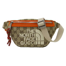 【ほぼ全品10%OFFクーポン！！25日20時から5時間限定！】グッチ GUCCI バッグ レディース メンズ ブランド ボディバッグ ウエストバッグ GGキャンバス ノースフェイス オレンジ ブラウン 650299 ロゴ おしゃれ カジュアル コラボ おでかけ 小さめ コンパクト 【中古】