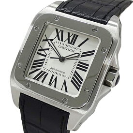 カルティエ Cartier 時計 メンズ ブランド サントス100 LM 自動巻き AT ステンレス SS レザー W20073X8 シルバー ブラック 磨き済み 【中古】