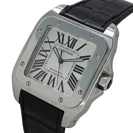 カルティエ Cartier 時計 メンズ ブランド サントス100 LM 自動巻き AT ステンレス SS レザー W20073X8 シルバー ブラック 磨き済み【中古】