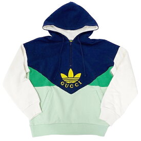 【ほぼ全品10％OFF！25日20時～5時間限定】グッチ GUCCI アディダス adidas パーカー レディース ブランド フーディー トップス コットン ネイビー グリーン XS コラボ ロゴ おしゃれ かわいい 【中古】