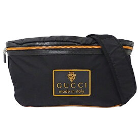 グッチ GUCCI バッグ メンズ ブランド ボディバッグ ウエストバッグ ナイロン ブラック 211128 黒 おしゃれ 【中古】