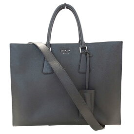 プラダ PRADA バッグ メンズ ブランド ハンドバッグ ショルダーバッグ 2way レザー ブラック ビジネス シンプル 【中古】