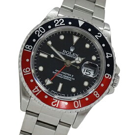 【全品1000円OFFクーポン配布！13日〜17日まで】ロレックス ROLEX GMTマスターII 16710 W番 時計 メンズ ブランド デイト 自動巻き AT ステンレス SS シルバー ブラック レッド 赤黒 磨き済み 【中古】