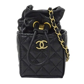 シャネル CHANEL バッグ レディース ブランド ショルダーバッグ ラムスキン ブラック ゴールド金具 ポーチ チェーンショルダー ミニバッグ マイクロバッグ 巾着型 【中古】