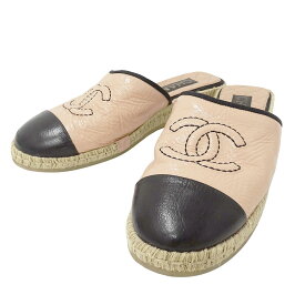 シャネル CHANEL サンダル レディース ブランド パテントレザー ピンクベージュ ブラック サイズ39 24.5cm ココマーク キルティング おしゃれ 可愛い 【中古】