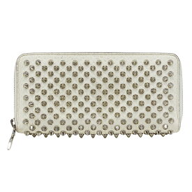 クリスチャンルブタン Christian Louboutin 財布 レディース メンズ ブランド 長財布 カーフ パネトーネ ウォレット ホワイト スタッズ ラウンドファスナー 派手 個性的 おしゃれ 【中古】