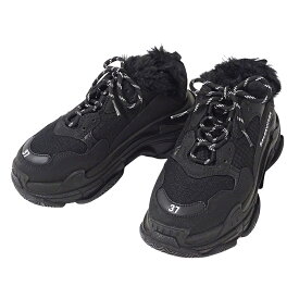 【全品最大10％OFF！14日20時から17日9時59分まで！】バレンシアガ BALENCIAGA スニーカー レディース ブランド キャンバス ファー ブラック サイズ37 約24.5cm 黒 秋冬 おしゃれ かっこいい おでかけ 【中古】
