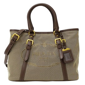 プラダ PRADA バッグ レディース ブランド ハンドバッグ トートバッグ ショルダーバッグ 2way ロゴジャガード キャンバス ベージュ ブラウン BN2832 おしゃれ 【中古】