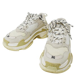 バレンシアガ BALENCIAGA スニーカー レディース ブランド ナイロン トリプルS ホワイト ベージュ 524036 サイズ36 24cm 厚底スニーカー おしゃれ カジュアル 【中古】