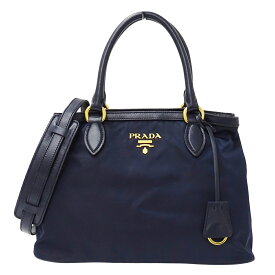 プラダ PRADA バッグ レディース ブランド ハンドバッグ ショルダーバッグ 2way ナイロン ネイビー ロゴ おしゃれ 【中古】