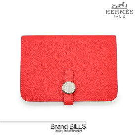 未使用品 HERMES エルメス ドゴン コンパクト 二つ折り財布 043072CK レッド レザー トゴ コンパクトウォレット 送料無料 【中古】